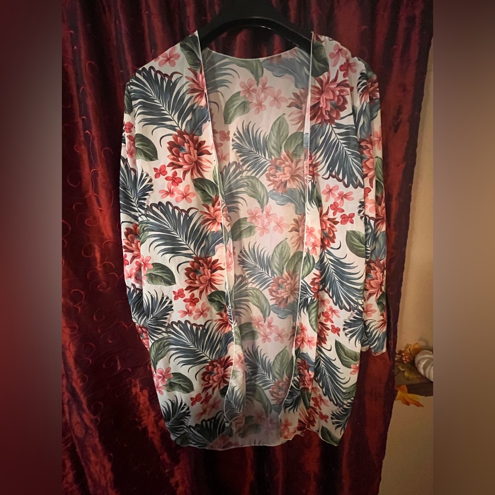 Tropical print bathing suit cover up